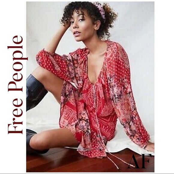 FREE PEOPLE SEVEN WONDERS MINI DRESS IN RED NWT LARGE - Picture 1 of 6